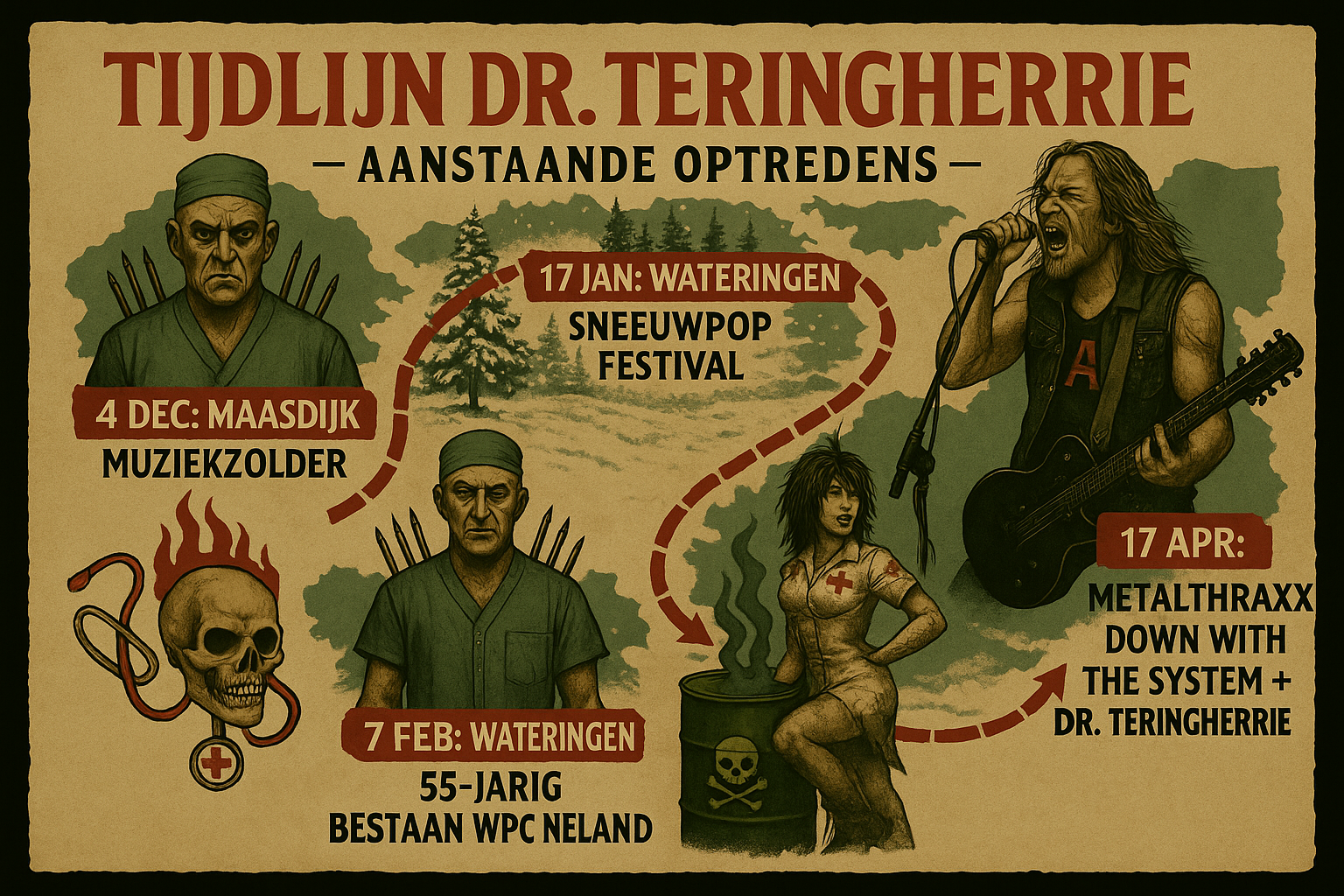 Tijdlijn Dr. Teringherrie – voorbereiding optredens